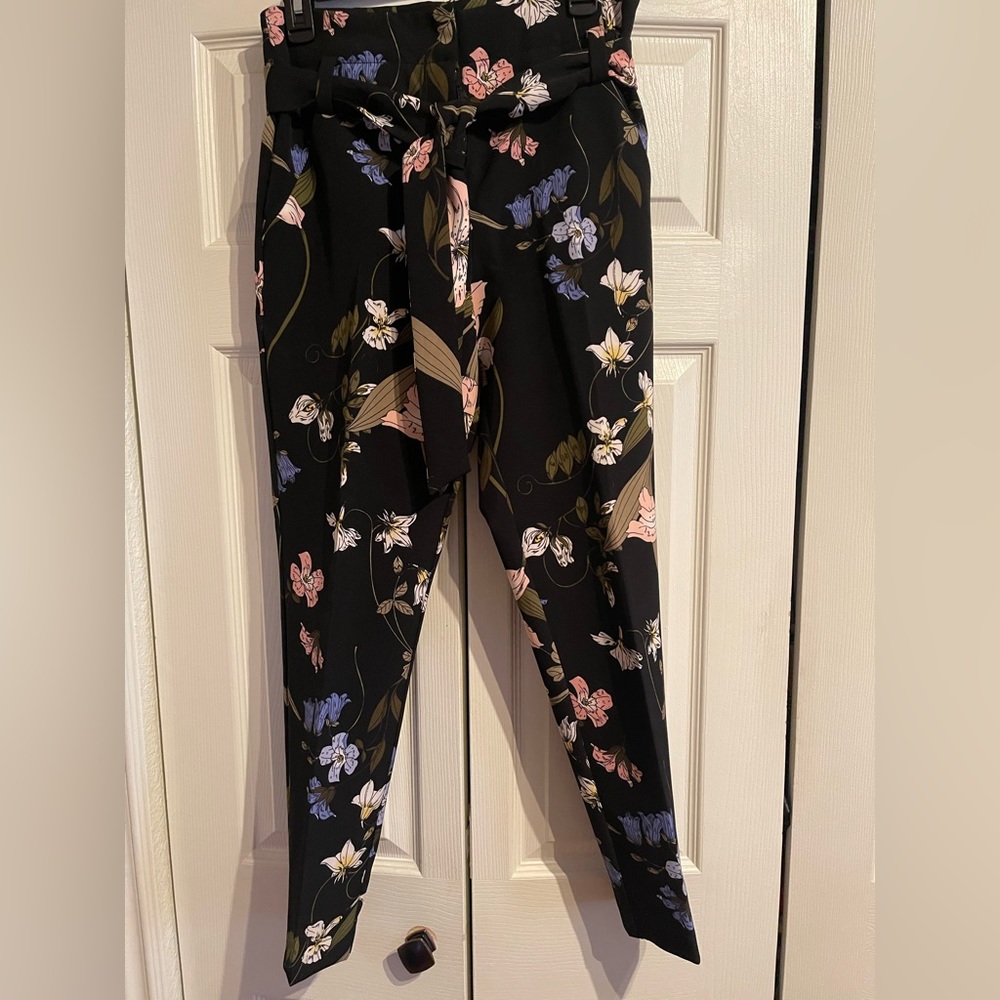 Tie front paper bag floral pants